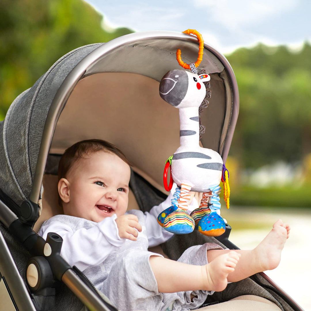 TUMAMA Zebra Hängend Babyspielzeug für 0,3,6,9,12 Monate,Baby Handglocken Rassel Weiches Tier Plüsch
