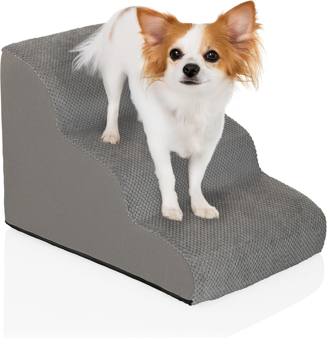 Haustiertreppe 3 Stufen PAWY Step 3 Hunde Treppe mit waschbarem Bezug, rutschfeste Hunderampe, Grau