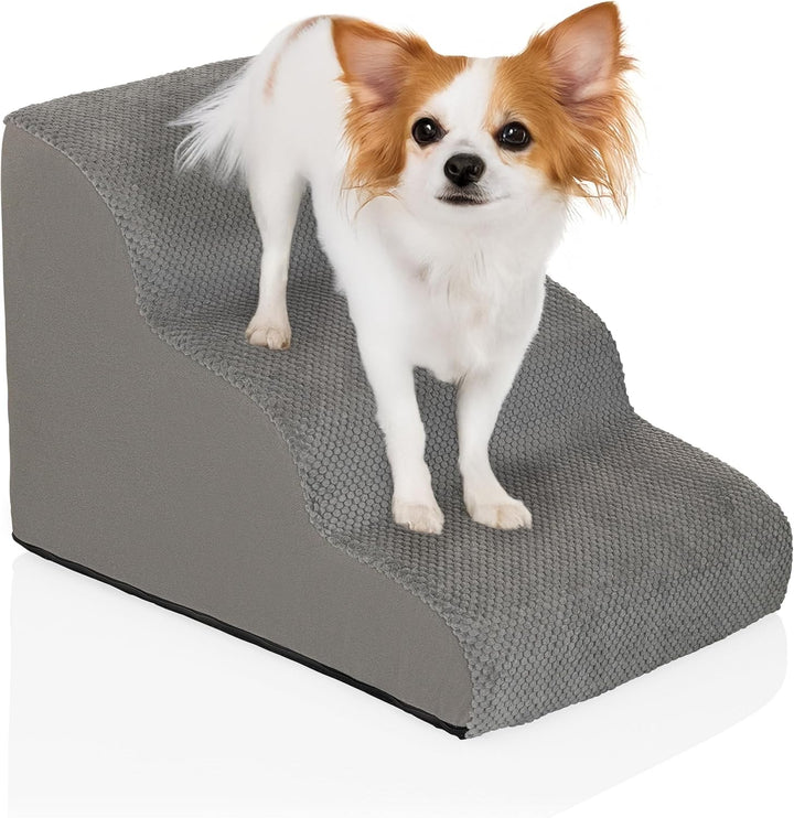 Haustiertreppe 3 Stufen PAWY Step 3 Hunde Treppe mit waschbarem Bezug, rutschfeste Hunderampe, Grau