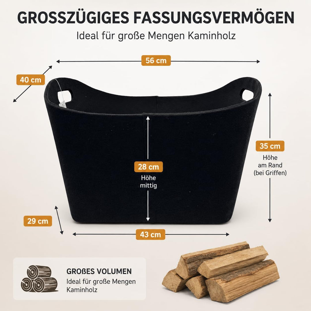 Hochwertiger Filzkorb schwarz - Aufbewahrung für Holz - Premium Qualität Brennholz Korb aus Filz – s