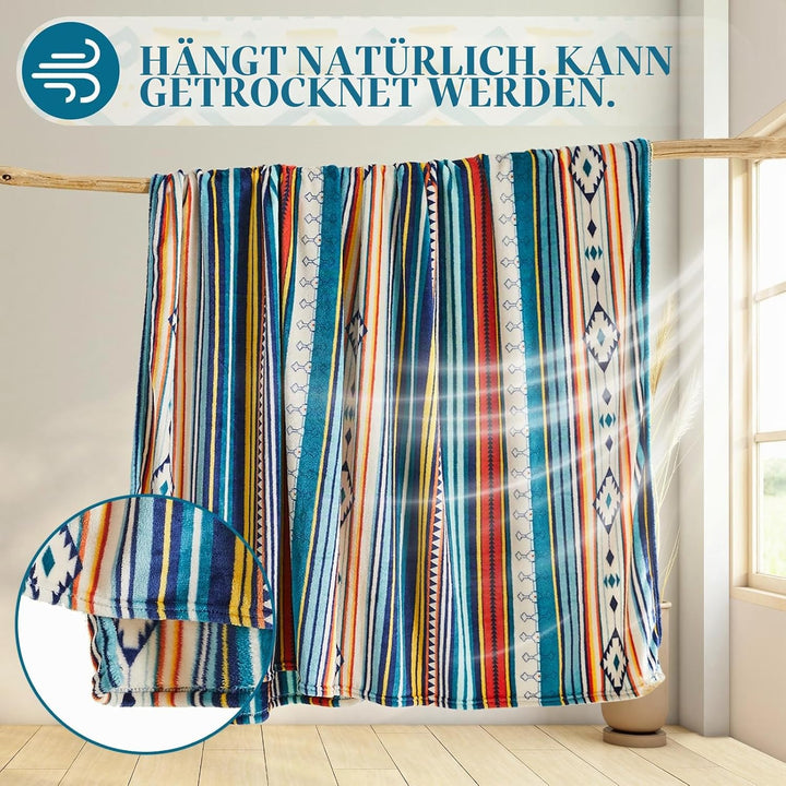 Qucover Kuscheldecke Wohndecke 130x150cm,Zweiseitige Bunte Decke Boho,Flauschig&amp;Weich Sofadecke Couc