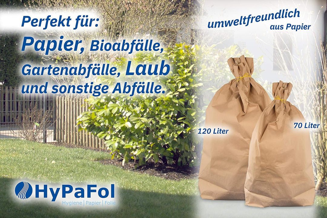 Hypafol Bio Papier Müllbeutel 50 Stück | abbaubare braune Biomüllbeutel für kompostierbare & biologi