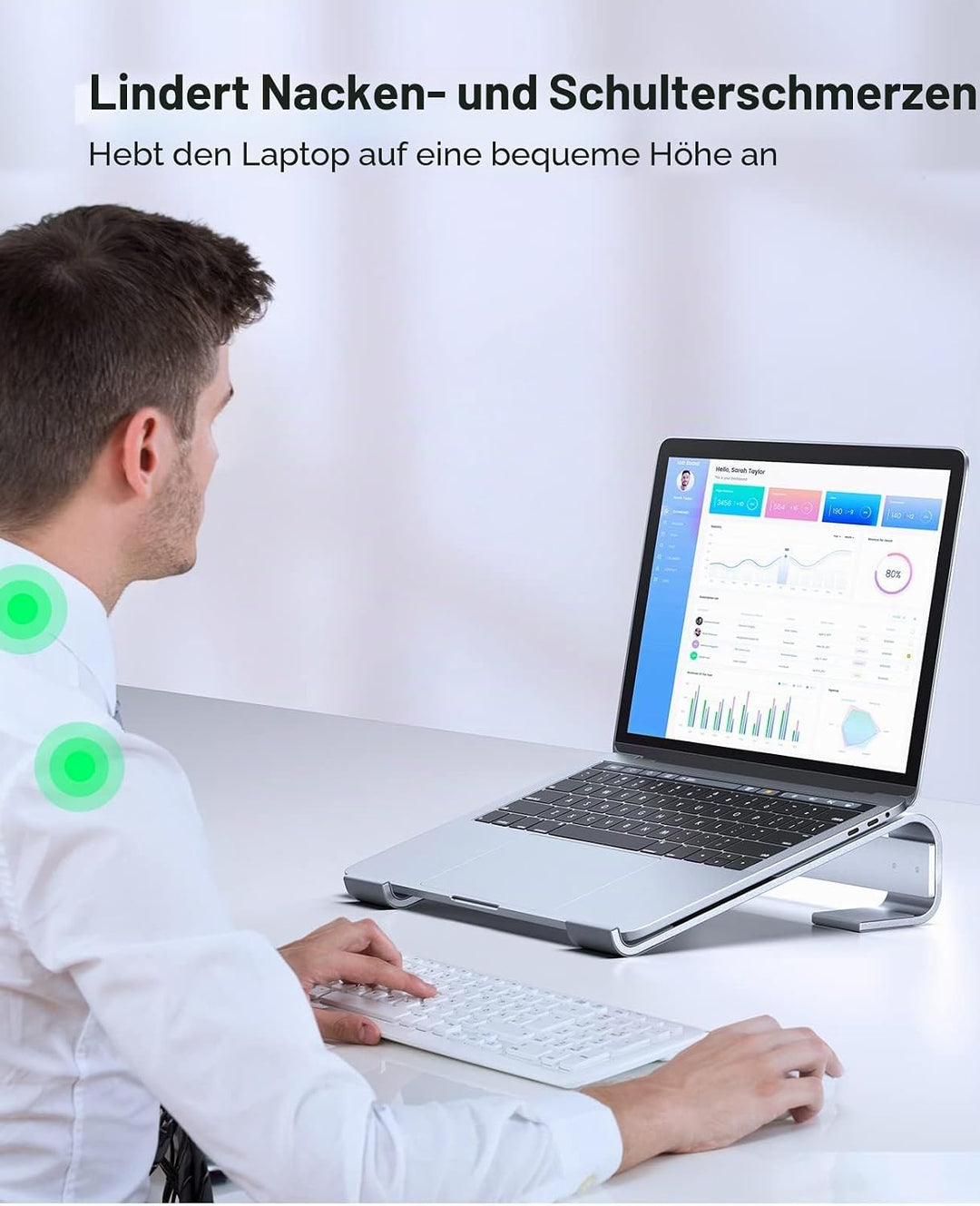 Soqool, Laptop-Ständer für den Schreibtisch, ergonomischer, belüfteter Notebook-Ständer aus Aluminiu