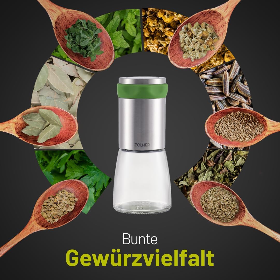 Chilimühle aus Edelstahl & Glas | Gewürzschneider Schneidwerk - Chilischneider für grobe Gewürze & C