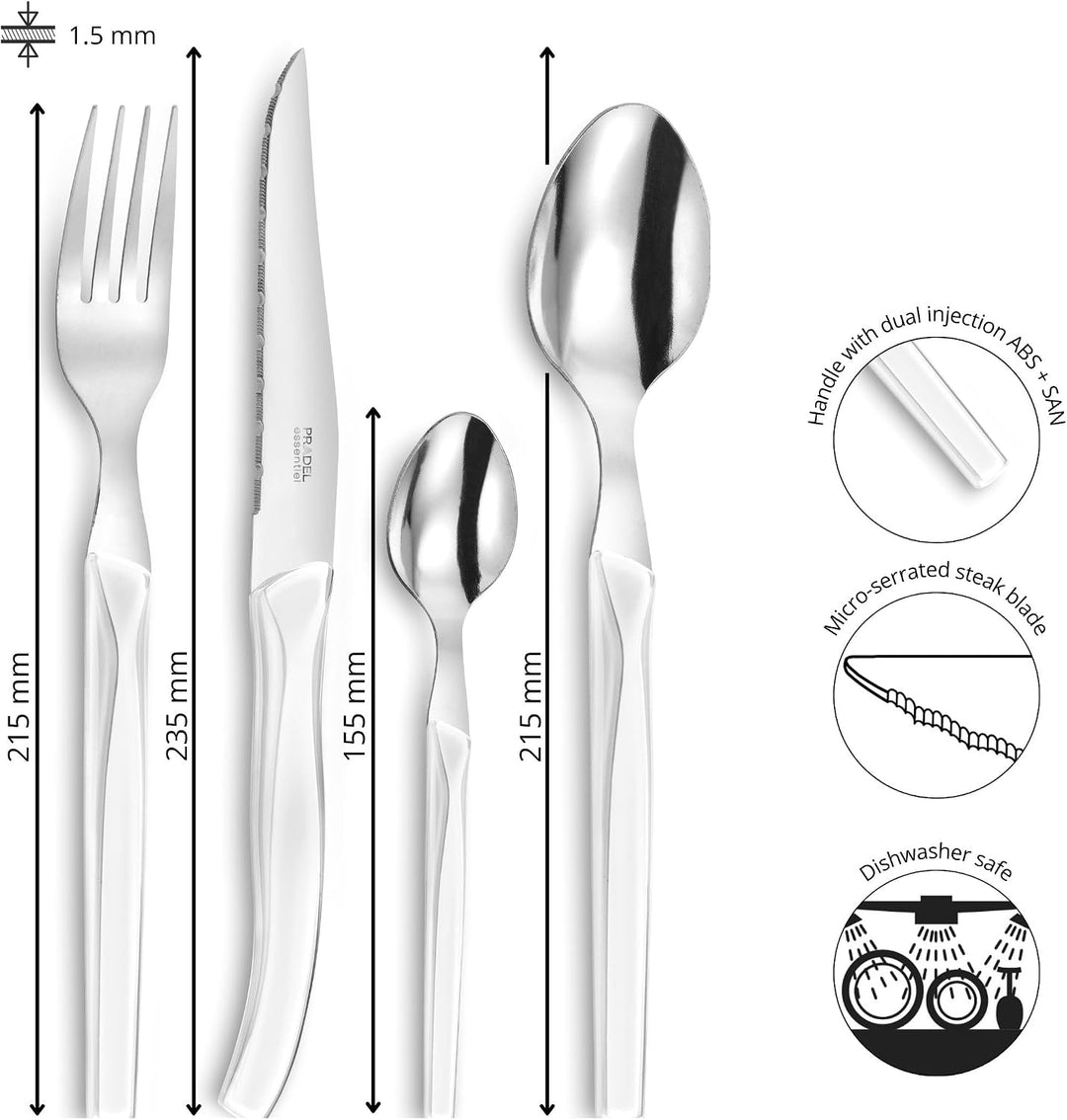 Lou Laguiole RISING SUN Besteck Set 6 Personen | 24-teilig | Weiss glänzend | Essbesteck 6 Personen