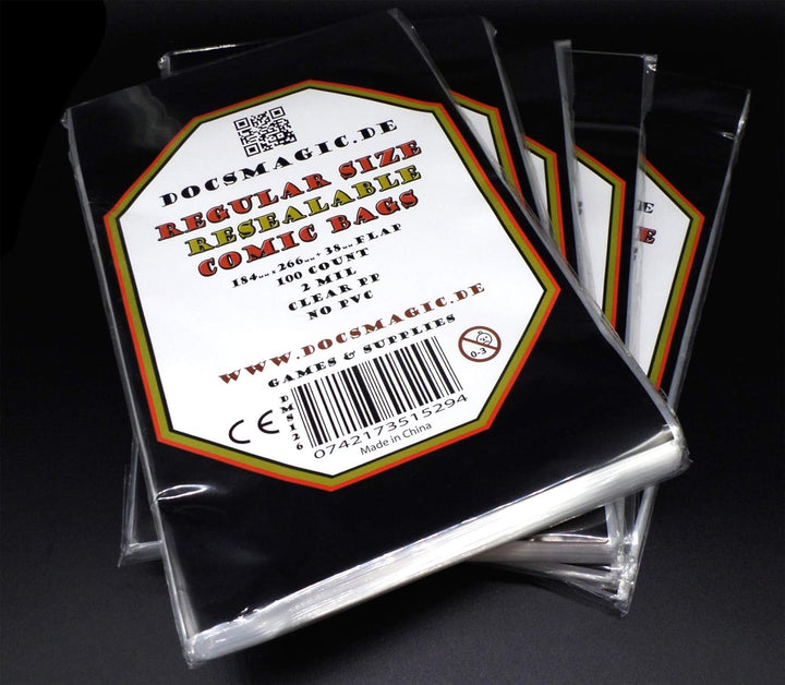 docsmagic.de 5 x 100 Resealable Regular Size Comic Bags 184 x 266-2 Mil - Hüllen mit Lasche - Wieder