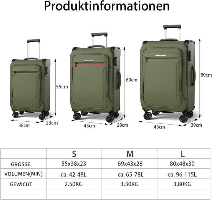 Weichschalenkoffer Set 3-teilig erweiterbar - Stoffkoffer Trolley wasserfest - Reisekoffer mit 4 Rol