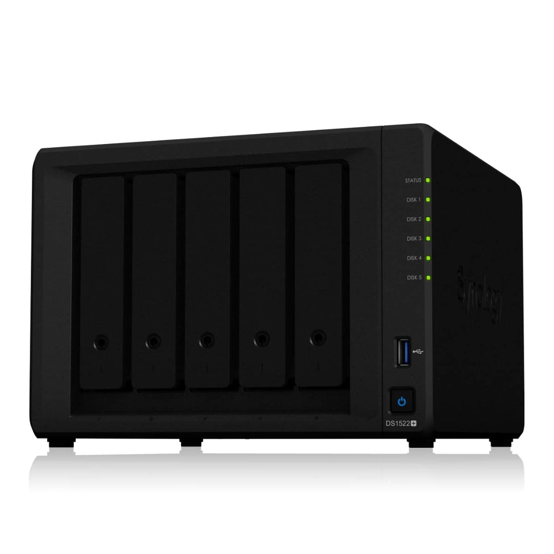 Synology DS1522+ 5-Bay DiskStation NAS AMD Ryzen R1600 8GB Ram 4xRJ-45 1GbE LAN-Port, Bundle mit 5x3