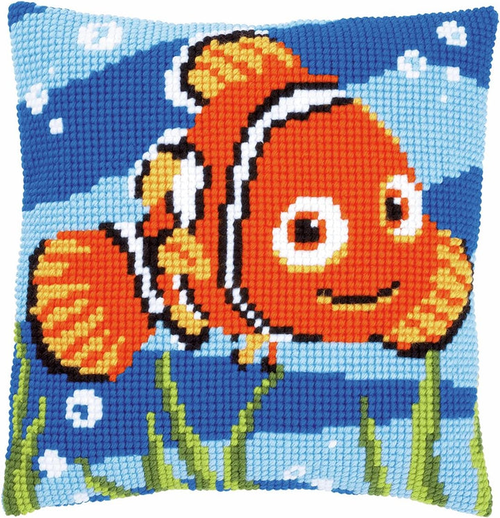 Vervaco Kreuzstichkissen Nemo Kreuzstickpackung vorgedruckt, Stramin, weiss, 40 x 40 x 0,3 cm