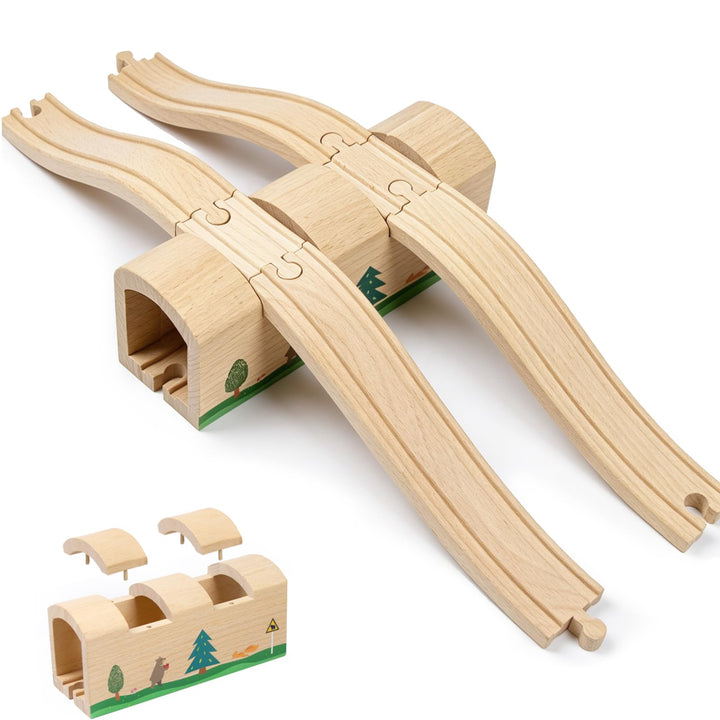 Holzeisenbahn Tunnel und Brücke Set mit S-Schienen, Holz Eisenbahn Brücke Zubehör kompatibel mit füh
