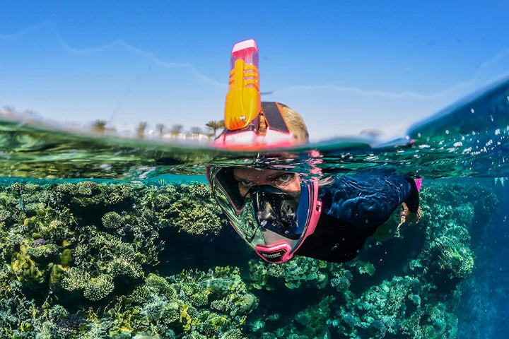 OCEAN REEF - Aria QR + Schnorchelmaske - Vollmaske mit Mundstück - Für eine bessere 180 Grad Unterwa