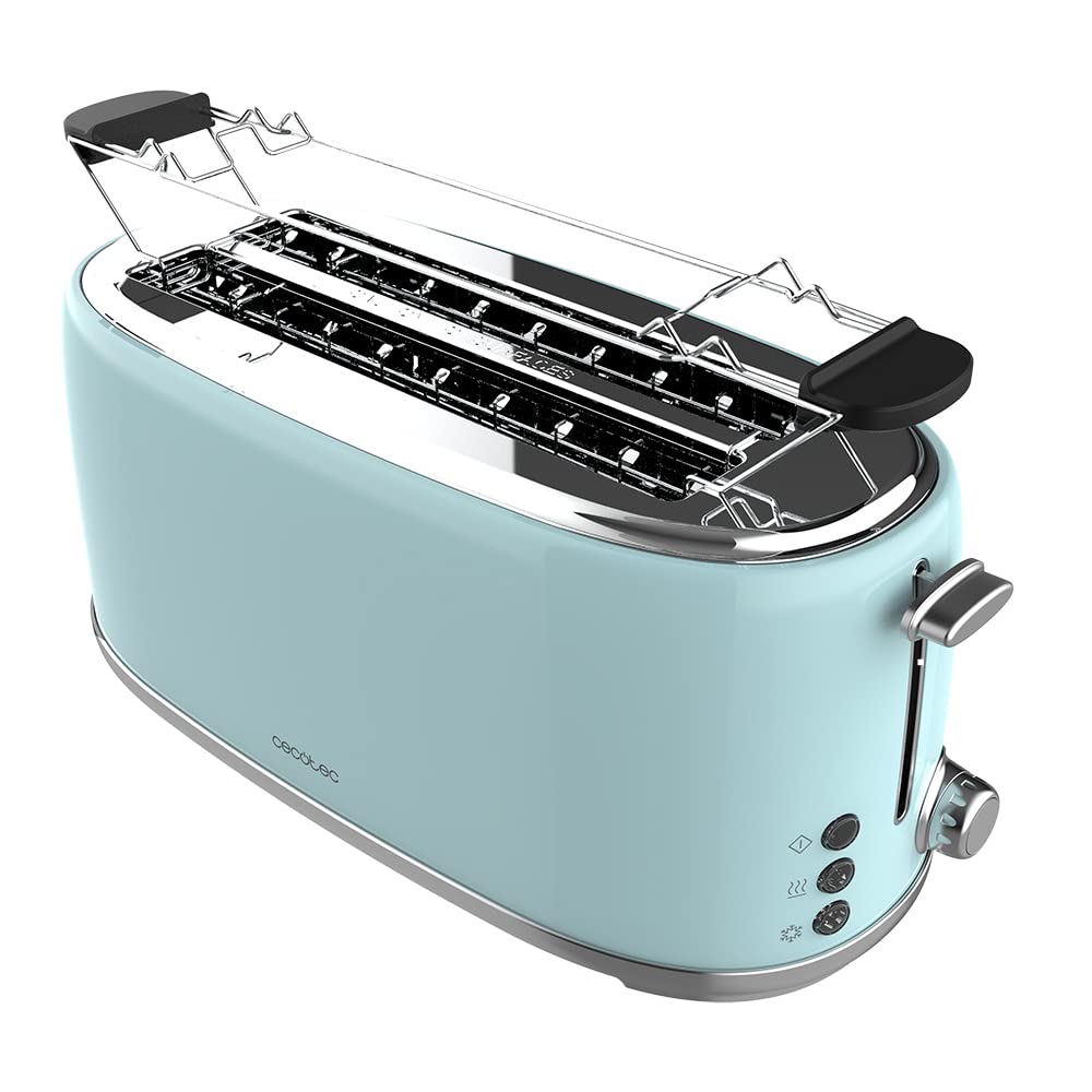 Cecotec Toast&amp;Taste 1600 Retro Double Blue, 4 Scheiben, 1630 W, 2 Schlitze mit 3,8 cm Breite und Län