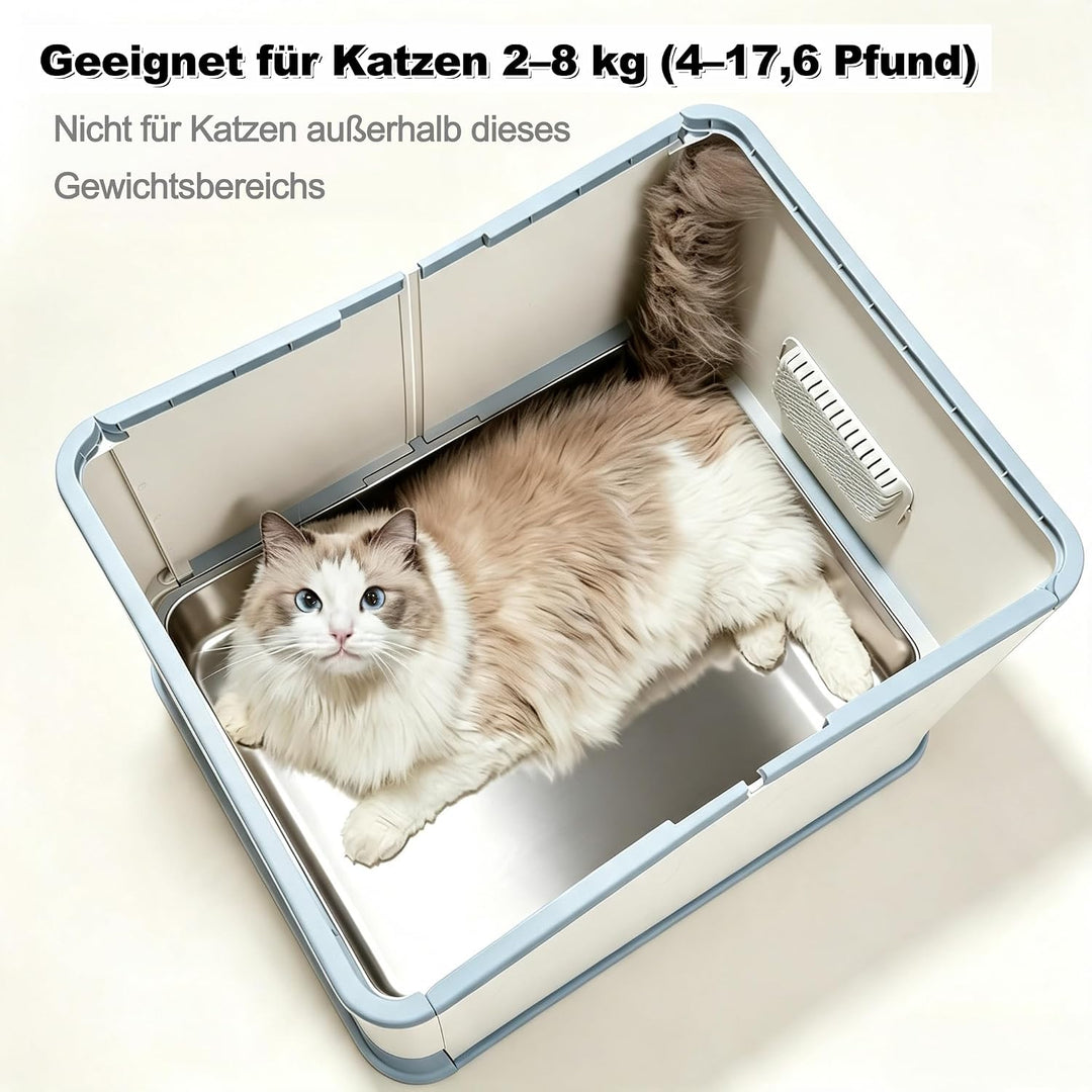 XL Geschlossene Katzentoilette mit Edelstahlschublade und Deckel, extra gross, auslaufsicher und ger