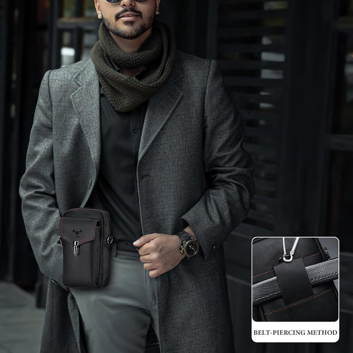 BAIGIO Handytasche Leder Vintage Gürteltasche Herren Hüfttasche Klein Schultertasche Umhängetasche R