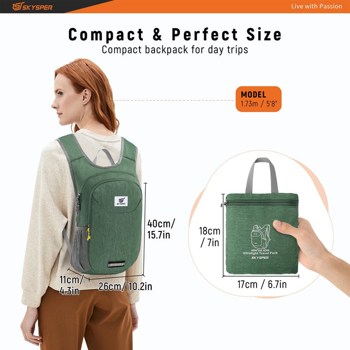SKYSPER Faltbarer Rucksack 10L Ultraleicht Tagesrucksack Daypack Wanderrucksack Klein Outdoorrucksac