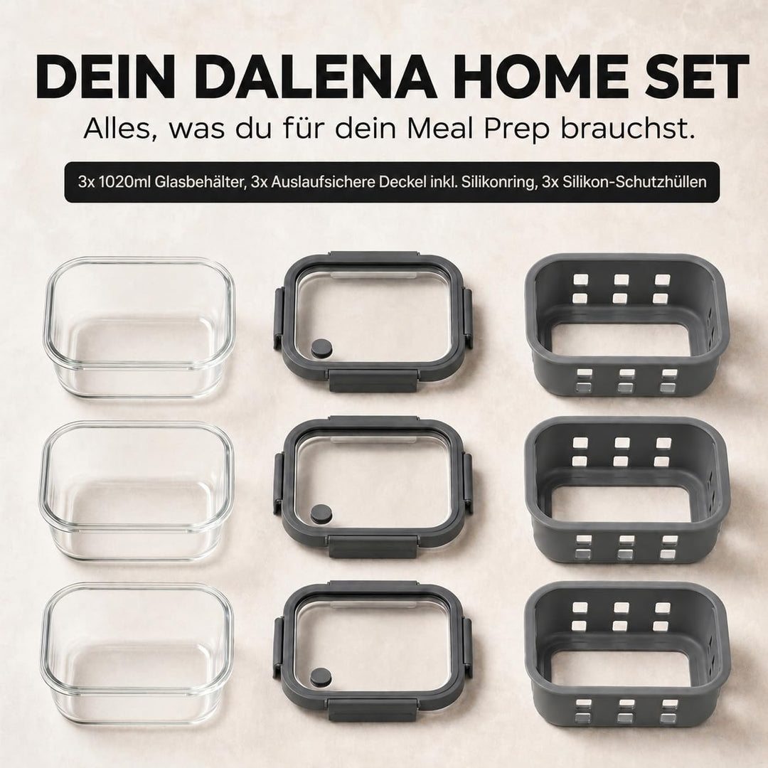 Meal Prep Boxen Set 3x1020ml – Borosilikatglas, auslaufsicher, stapelbar, mikrowellengeeignet, mit S