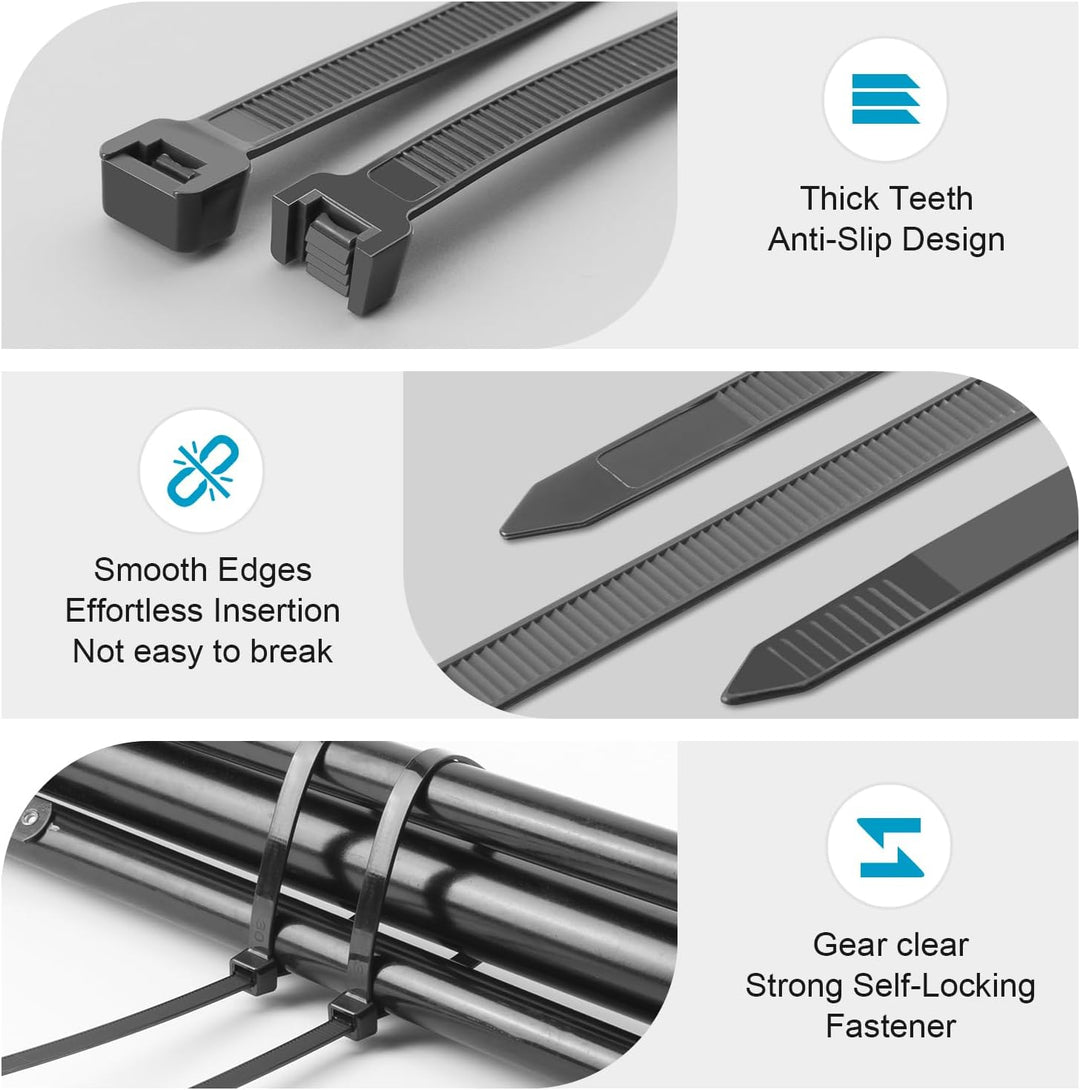 XINGO Schwarze Kabelbinder, robust, verschiedene Grössen (30,5 cm + 35,6 cm + 45,7 cm + 61 cm), 600