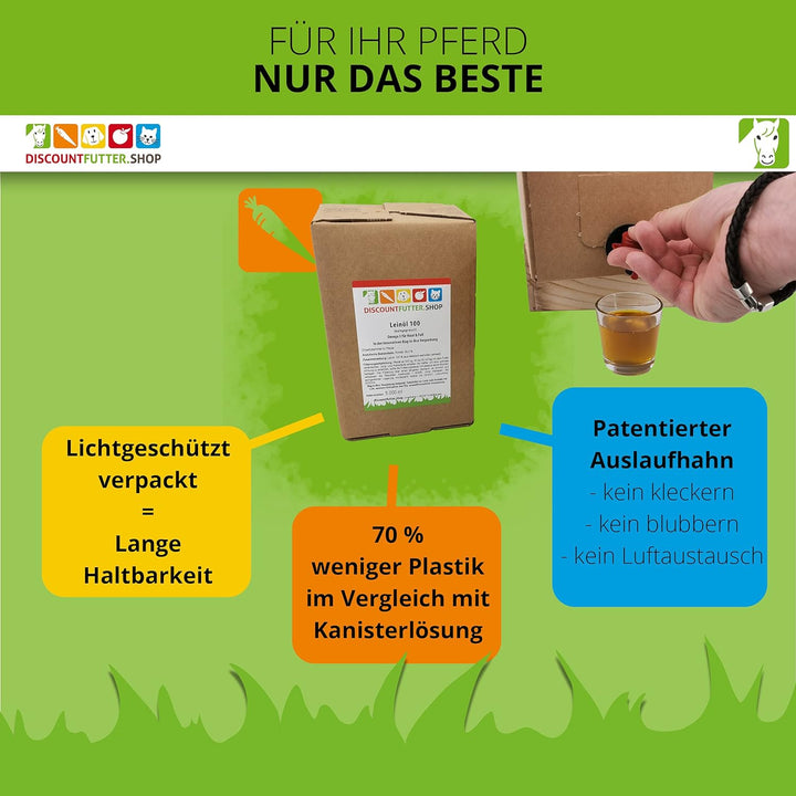 Leinöl 100 (2 x 5 Liter BiB) für Pferde | kaltgepresst | 70% weniger Verpackung (Plastik) | glänzend