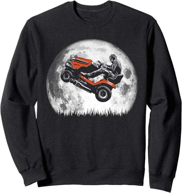 Riding Lawn Mower Wheelie Funny Vintage Moon Night Graphic Sweatshirt