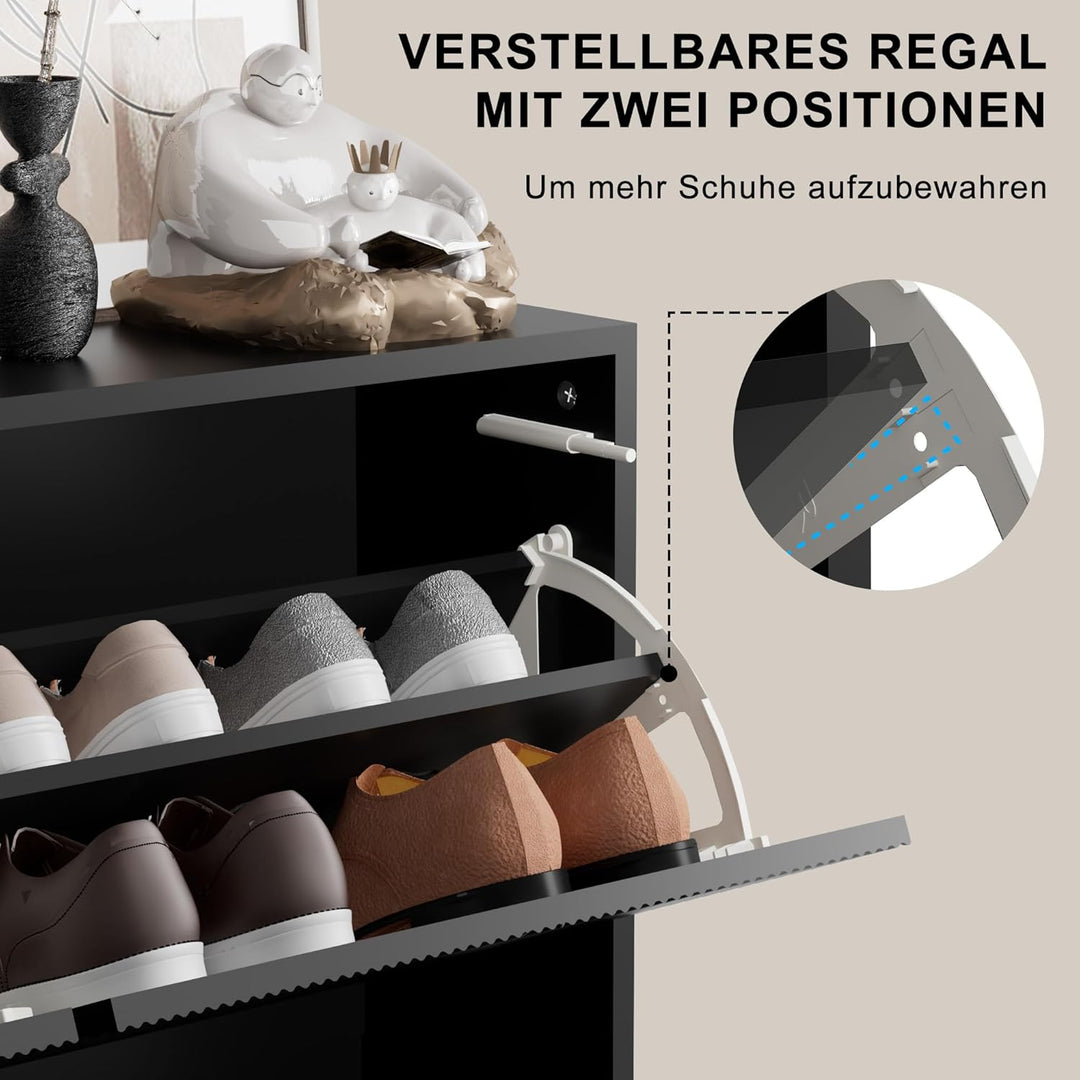 UEV Schuhschrank mit 4 Klappen, Schuhkipper Schuhkommode Schuhregal schmal für Flur mit Kippschutz/D