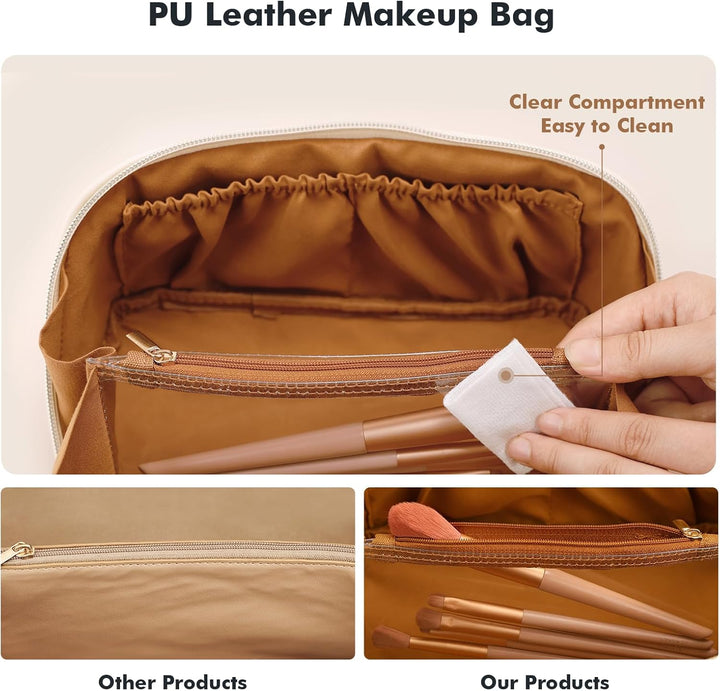 Prite Grosse Kapazität Kosmetiktasche Tragbare Reise Make Up Tasche wasserdichte PU-Leder Schminktas