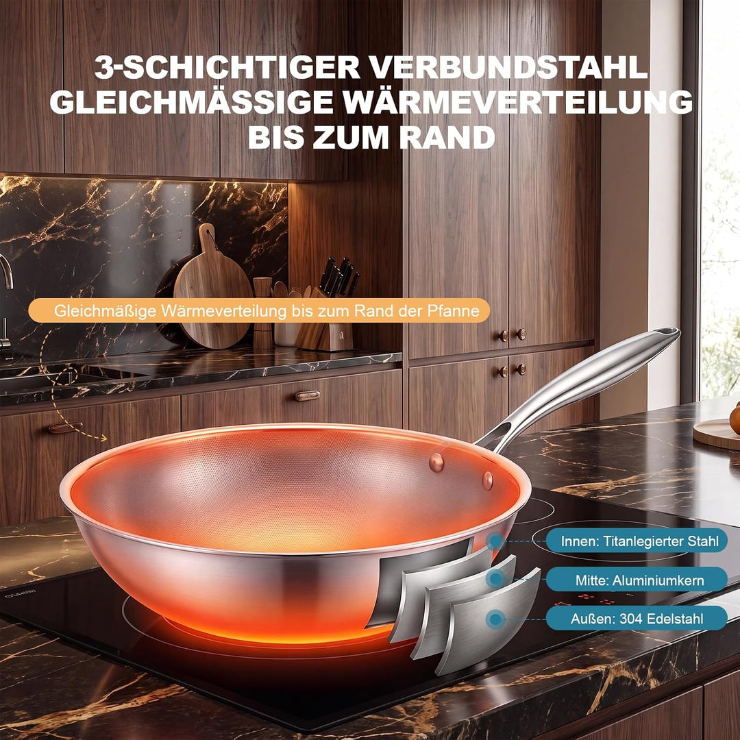 SSGP Titanium-Wokpfanne, 28-30 cm – Dreilagiger Induktionswok zum Scharfanbraten &amp; Stir Fry – Antiha