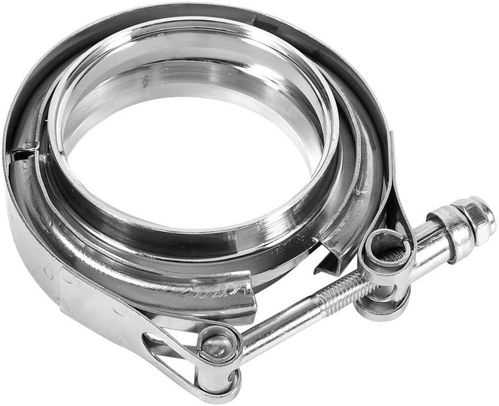 Qiilu V Band Flansch, 3 Zoll Edelstahl V Band Klemme mit 2 Flansch Kit Turbo Auspuff Down Pipe