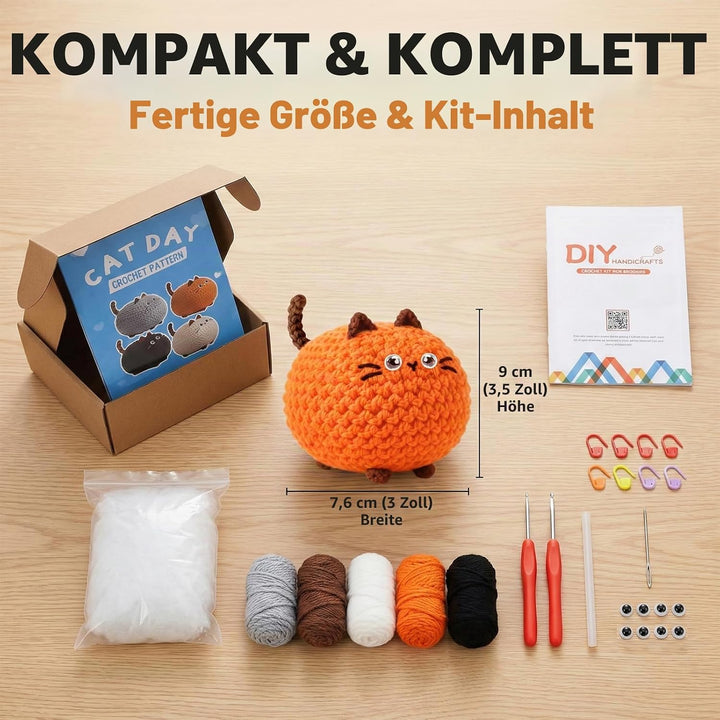 Häkelset Für Anfänger, 4 Stück Crochet Set Amigurumi Katze, Häkelset Stricken Für Anfänger Set Mit V