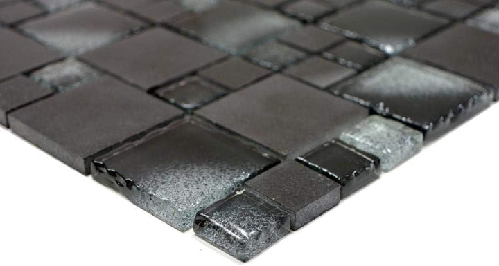 Mosaik Fliese schwarz Kombination Glasmosaik schwarz für WAND BAD WC KÜCHE FLIESENSPIEGEL THEKENVERK