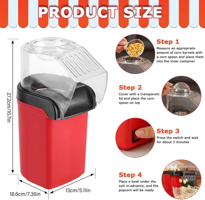 Popcornmaschine Heissluft, 1200w Mini Popcornmaschine mit Messbecher, Transparente Abdeckung Gesund&amp;