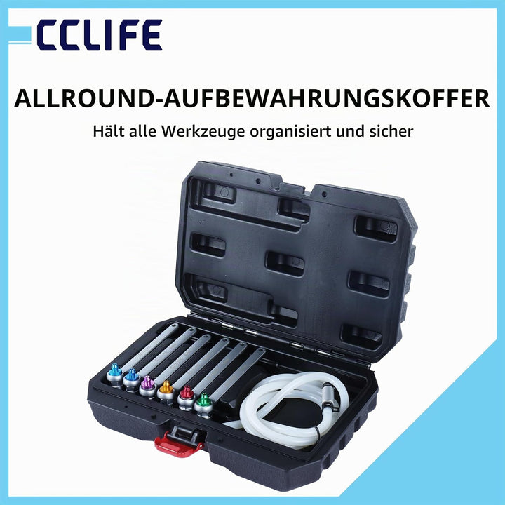 CCLIFE 7tlg Bremsenentlüftungsschlüssel Set, 7–12 mm, 12-Kant Stecknuss, mit 1,2 m Silikonschlauch &amp;