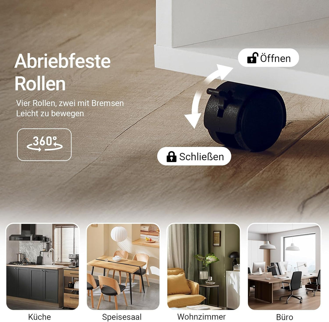 SoBuy FBT106-W Druckertisch mit Schublade und Tür Aktenschrank Rollcontainer mit Fächern Bürowagen B