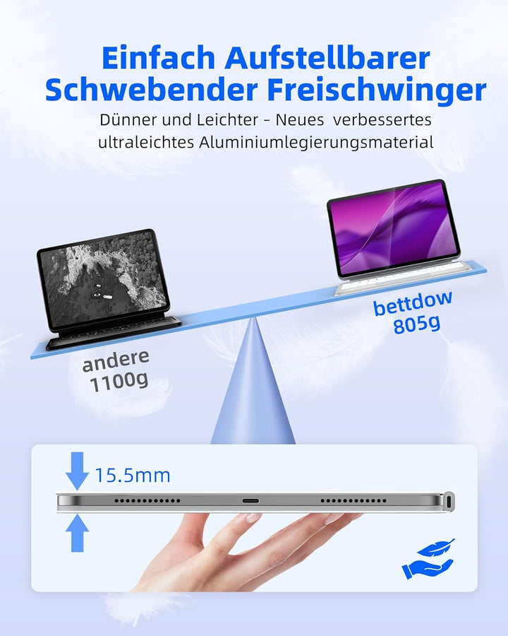 Bettdow für iPad Air 13 Zoll M3 2025/M2 2024/iPad Pro 12.9" 2018-2022 Tastatur Hülle, Leichte Alumin