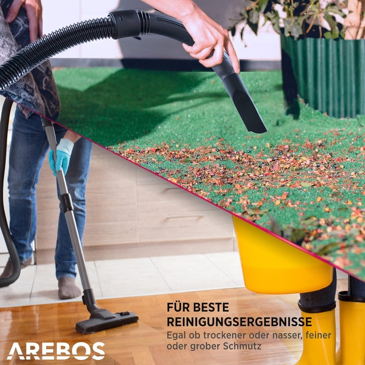 Arebos Industriestaubsauger 1600W | Nass- &amp; Trockensauger | Aschesauger für Kamin &amp; Grill | Mehrzwec