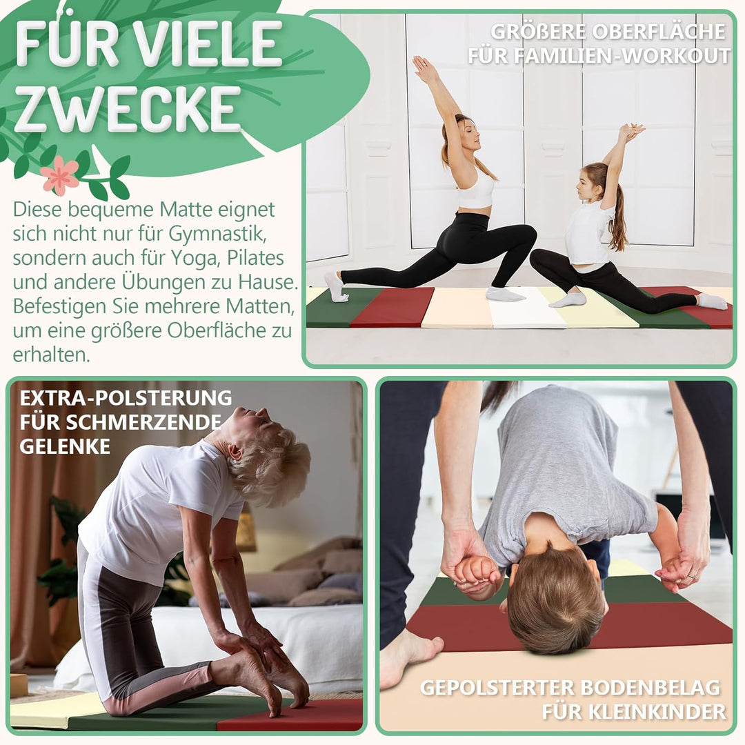 195 x 75 x 3 cm Klappbare Weichbodenmatte Turnmatte Fitnessmatte Gymnastikmatte mit Tragegriffen, Sp