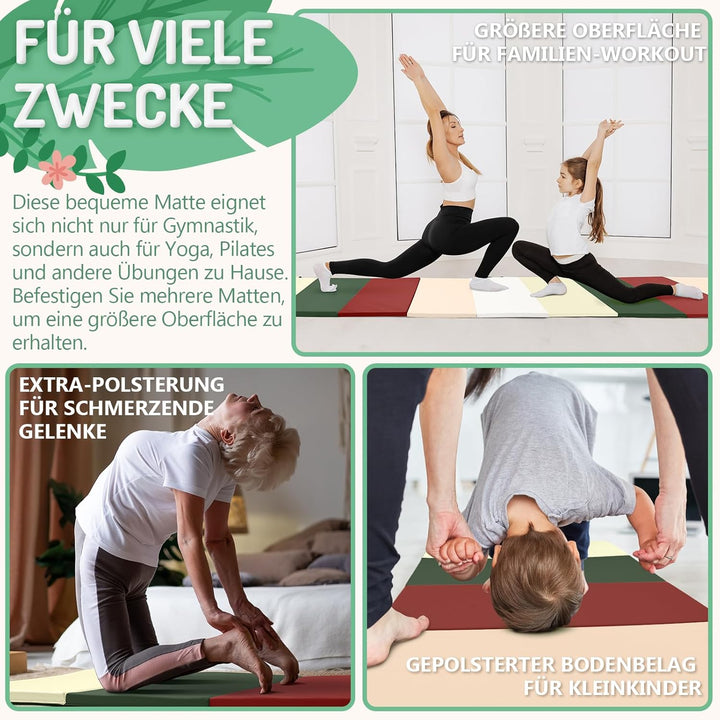 195 x 75 x 3 cm Klappbare Weichbodenmatte Turnmatte Fitnessmatte Gymnastikmatte mit Tragegriffen, Sp