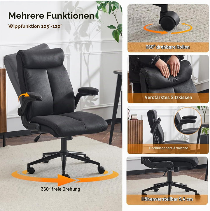 Bonnlo Ergonomischer Bürostuhl, Schreibtischstuhl mit hochklappbarer Armlehne, Computerstuhl, Drehst