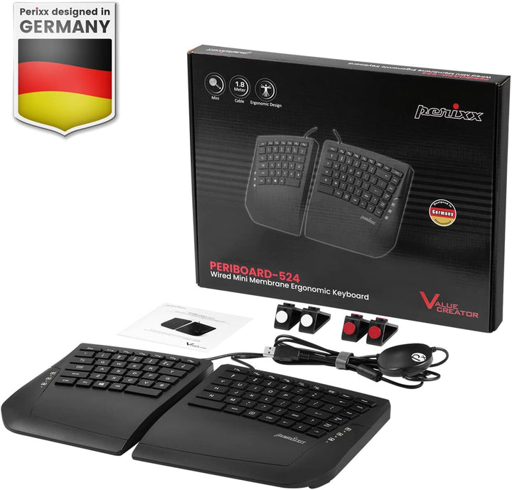 Perixx PERIBOARD-524B US, [Firmware aktualisiert] kabelgebundene ergonomische Split-Tastatur - Einst