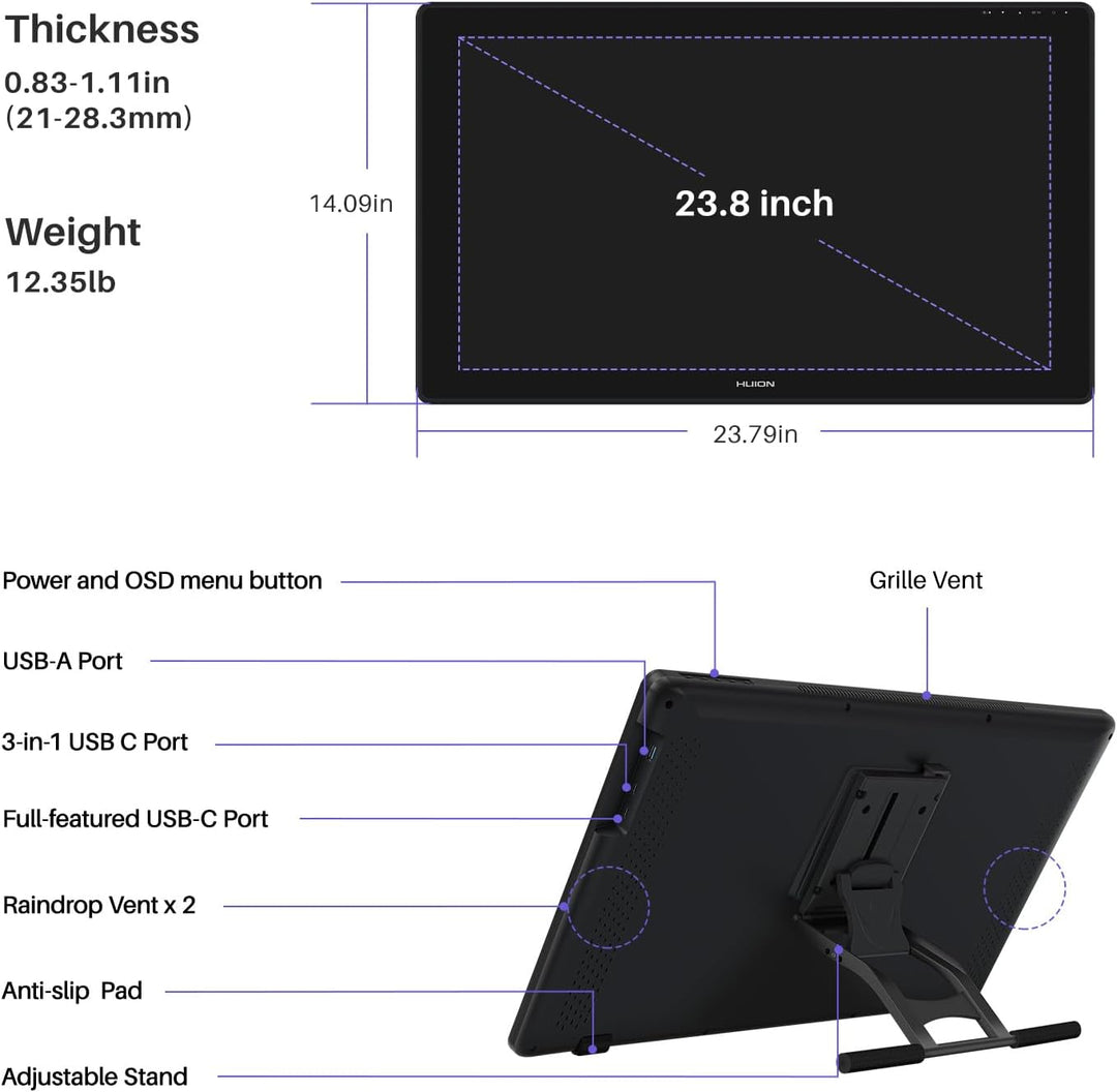HUION Kamvas 24 Plus 2.5K QHD Grafiktablett mit Display, 140% sRGB Volllaminierter QD-Zeichnungsmoni
