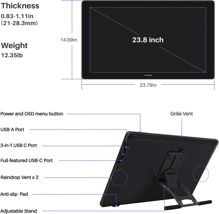 HUION Kamvas 24 Plus 2.5K QHD Grafiktablett mit Display, 140% sRGB Volllaminierter QD-Zeichnungsmoni