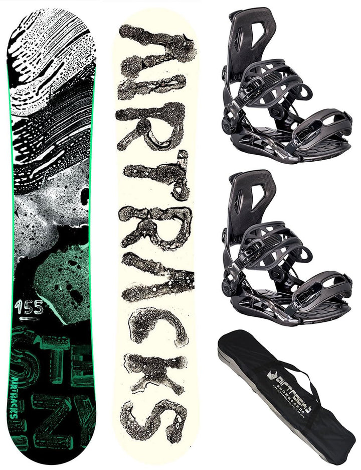 Airtracks Herren Snowboard Set – Steezy Hybrid Rocker Twin Tip Snowboard Wide - Snowboardbindung Mas