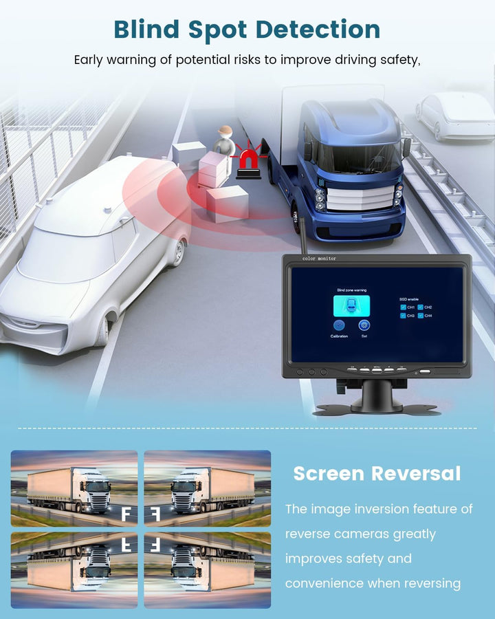 Wireless Reversing Camera Kit mit 7-Zoll-IPS-Bildschirm, Anti-Interferenz, IP68 wasserdichte IR-Nach