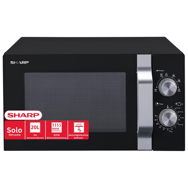 Sharp R204BA Solo-Mikrowelle,20 L,800 W,6 Leistungsstufen,Timer von 30 Minuten bis 00 Sekunden,Schwa