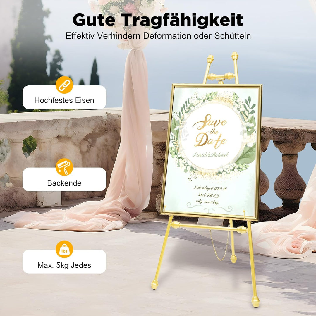 2 Stücke Staffelei Ständer Staffelei Display Ständer für Hochzeitsschild & Poster, Goldene Display-H