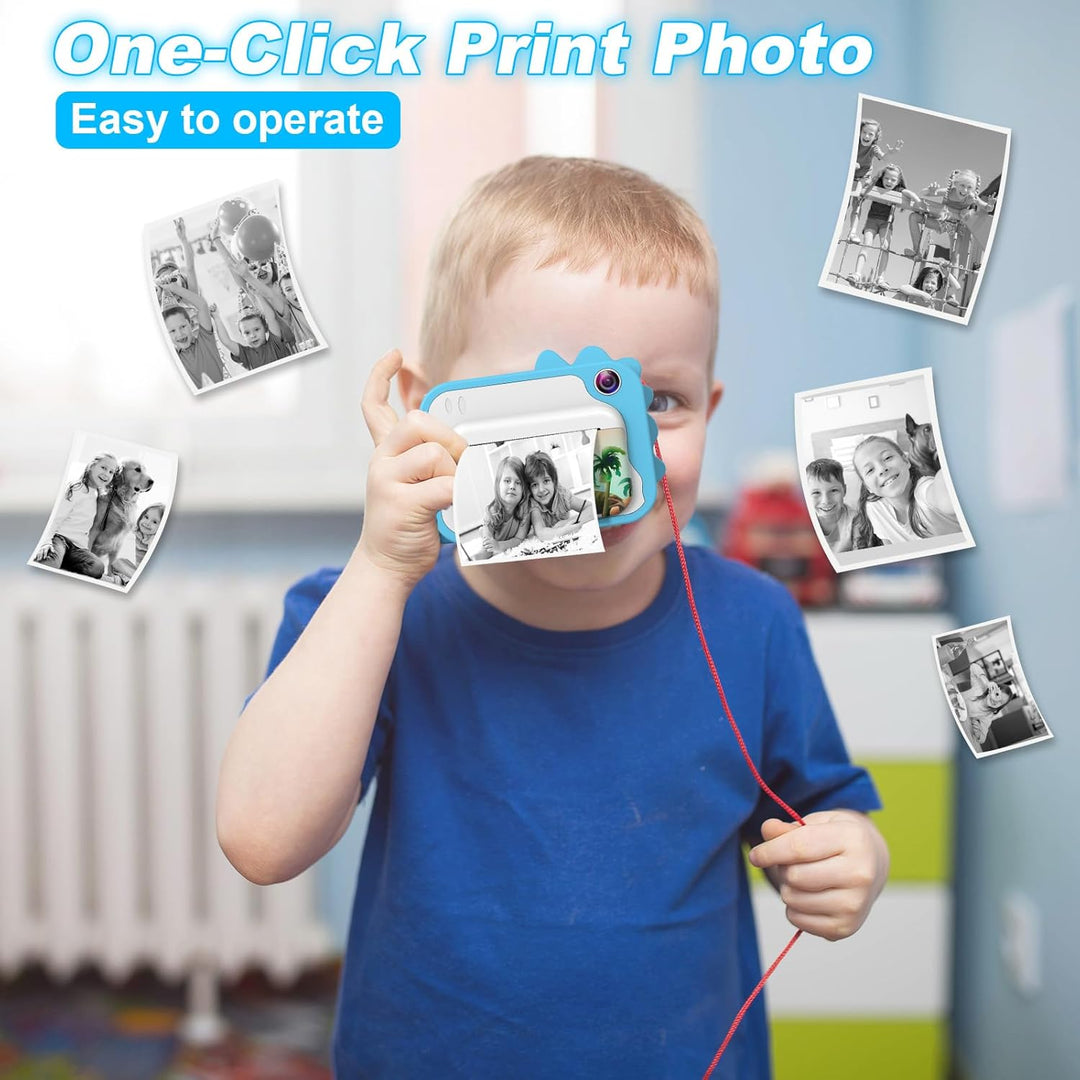 KinderKamera,DigitalKamera Print Sofortbildkamera 1080P 2.4 Zoll Bildschirm Videokamera Schwarzweiss