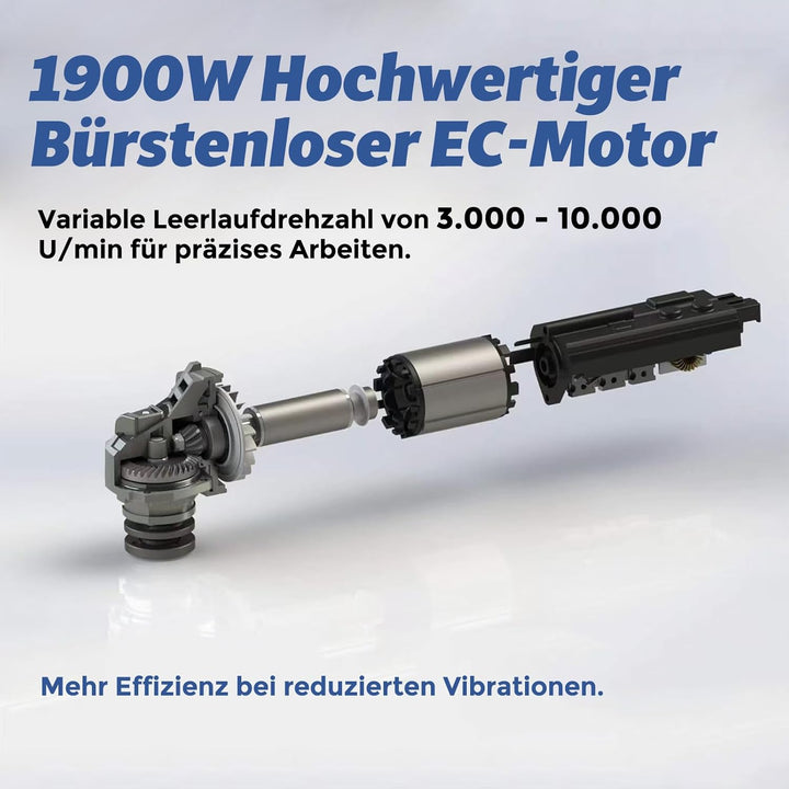 FANZWORK 125mm Winkelschleifer 1900W(Max) Bürstenloser EC Motor | 2 kg Leicht, Schutzhaube 125mm *1,