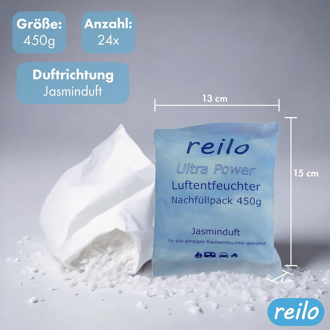 24x 450g Ultra Power "Jasminduft" Luftentfeuchter Granulat Flakes im Vliesbeutel - Nachfüllpacks zum