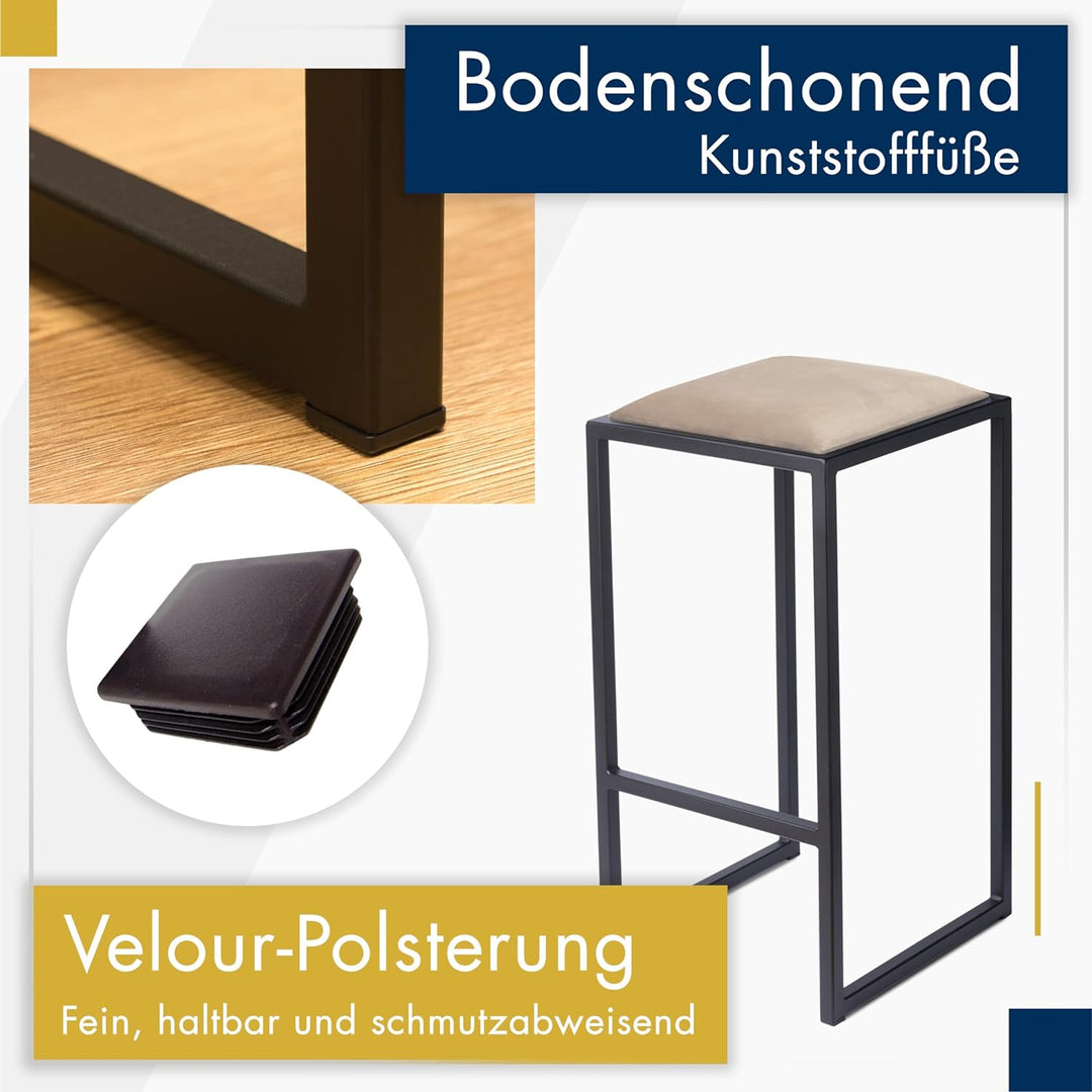 FERRO modern design Barhocker Schwarz ohne Lehne 64 cm - Metal Barstuhl mit Gepolstertem Sitz - Loft