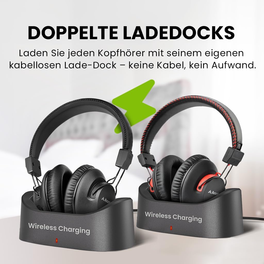 Avantree HT41899 Plus 2 – Dual Bluetooth 5.3 Kabellose Kopfhörer für Fernseher, mit Sender & Lade-Do