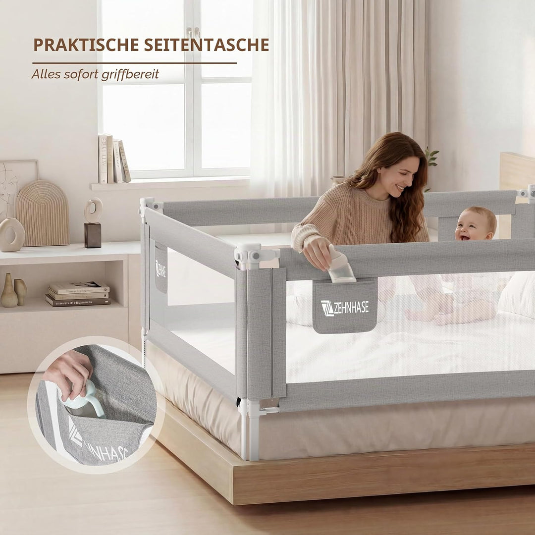 ZEHNHASE Bettgitter, Kinderbettgitter zum vertikalen Heben, Sicherheitsschutz, Bettgitter zum Schutz